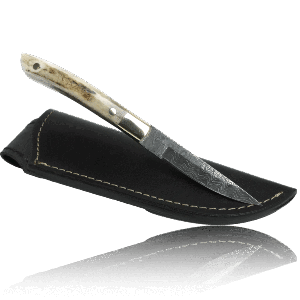AKARI Skinner Knife 3.5 inch with Stag Horn Handle and Original Leather Sheath