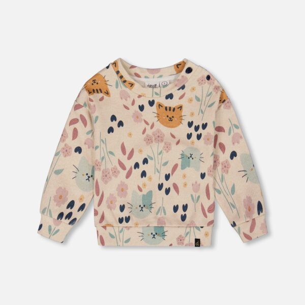2par2 | Designed in Canada, Glittering French Terry Sweatshirt Beige Cat Print