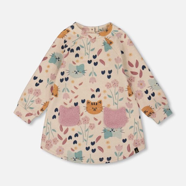 2par2 | Designed in Canada, Glittering French Terry Dress Beige Printed Cat