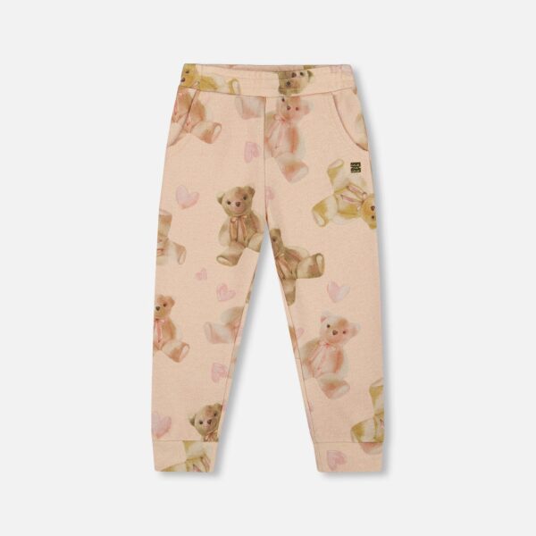 2par2 | Designed in Canada, Glittering French Terry Sweatpants Beige Teddy Bear Print