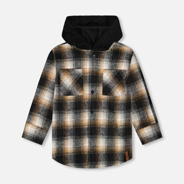 2par2 | Designed in Canada, Hooded Polar Fleece Shirt With Hood Black, Blue And Off-White