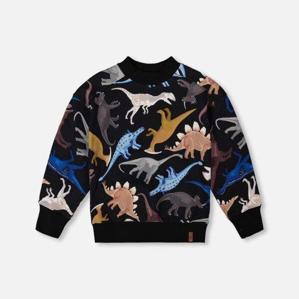 2par2 | Designed in Canada, Pullover Fleece Sweatshirt Black Dinosaur Print