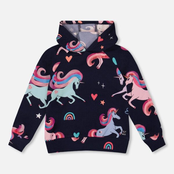 2par2 | Designed in Canada, Pullover Fleece Hoodie Navy Unicorn Print