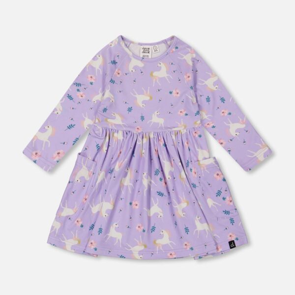 2par2 | Designed in Canada, Jersey Dress With Pockets Lilac Unicorn Print