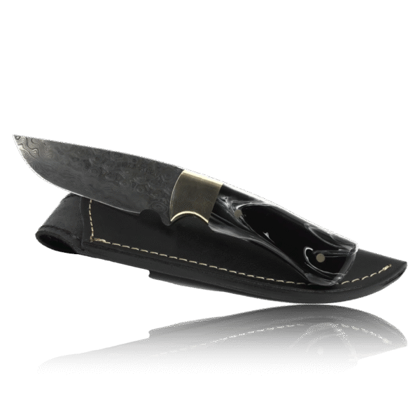 Kaito Damascus Steel Skinner Knife 4 inch blade with Original Leather Sheath