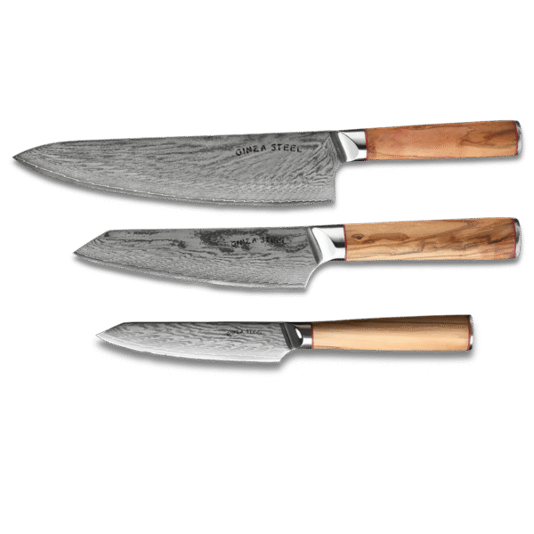 MIA THREE | Essential THREE Piece Chef Knife Set | AUS10 Damascus Steel