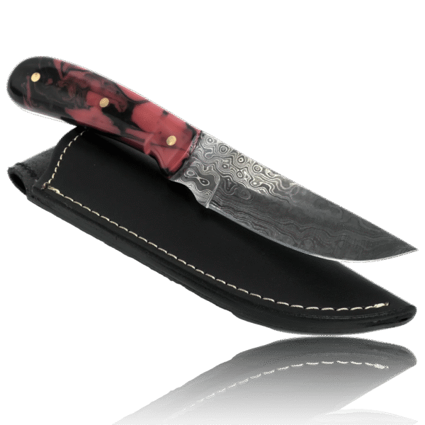 YUMA Damascus Steel Skinner Knife 5 inch blade with Original Cow leather sheath