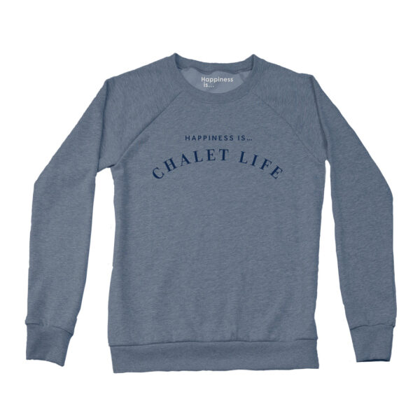 Women's Chalet Crew Sweatshirt, Heather Navy | Happiness Is Inc, Made In Canada