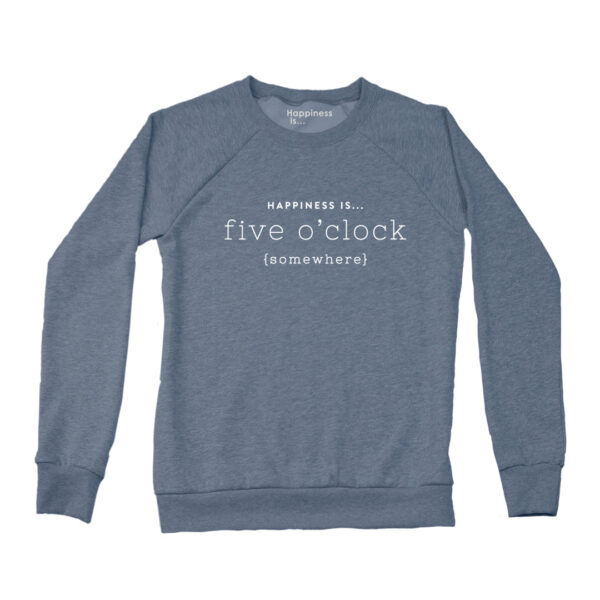 Women's Five O'Clock Crew Sweatshirt, Heather Navy | Happiness Is Inc, Made In Canada
