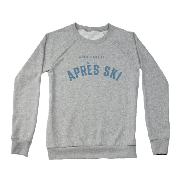 Women's Apres Crew Sweatshirt, Heather Grey | Happiness Is Inc, Made In Canada