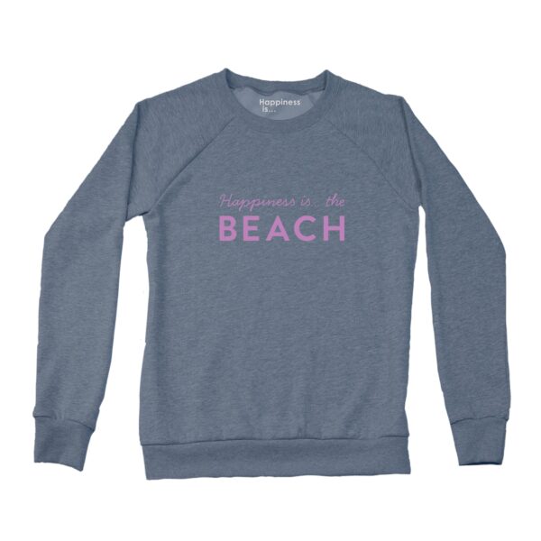 Women's Beach Bold Crew Sweatshirt, Heather Navy | Happiness Is Inc, Made In Canada