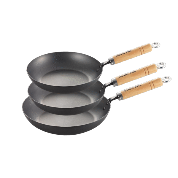Yoshikawa Cook-Pal Ren Series Carbon Steel Fry Pan Set – 20cm, 24cm, 28cm | Made in Japan