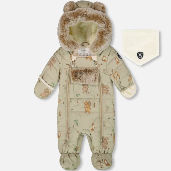 2par2 | Designed in Canada, One-Piece Baby Layette Snowsuit Designed For Car Seat Green Animal Print