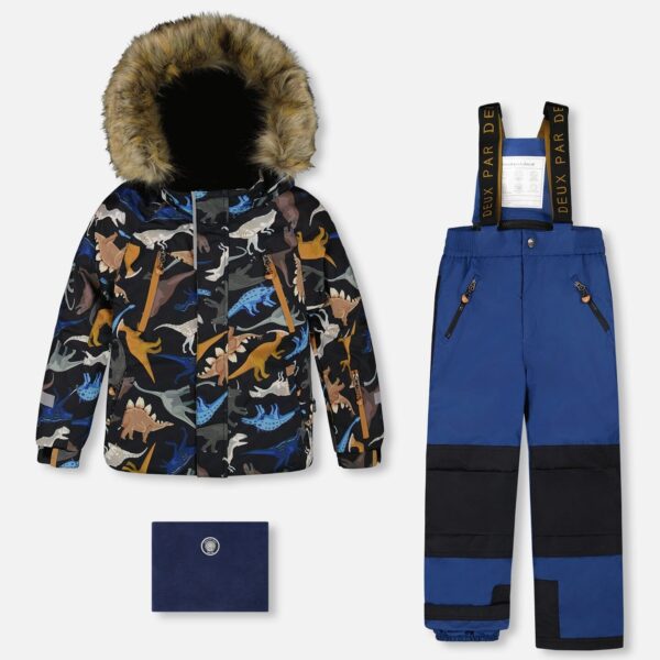 2par2 | Designed in Canada, Two-Piece Play Snowsuit With Printed Dinosaurs Jacket Navy Blue