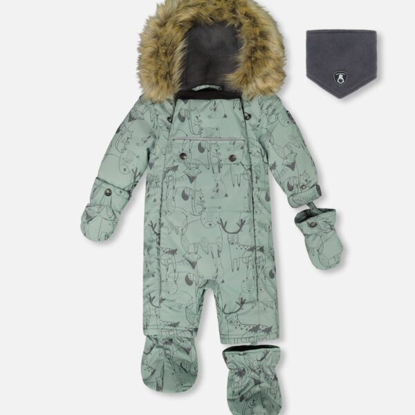 2par2 | Designed in Canada, One-Piece Baby Play Snowsuit Designed For Car Seat Sage Animal Print