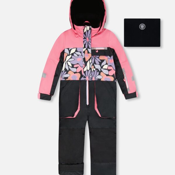 2par2 | Designed in Canada, One-Piece Play Snowsuit Black Retro Flower Print