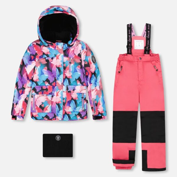 2par2 | Designed in Canada, Two-Piece Play Snowsuit Flash Coral With Butterfly Print Jacket