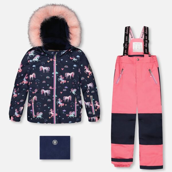 2par2 | Designed in Canada, Two-Piece Play Snowsuit With Printed Jacket And Solid Pant Candy Pink