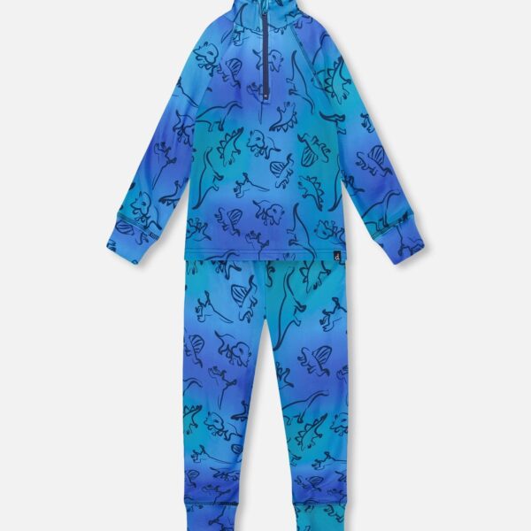 2par2 | Designed in Canada, Two-Piece Thermal Underwear Set Blue Gradient Dinosaur Print