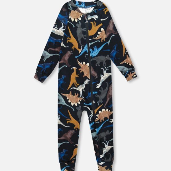 2par2 | Designed in Canada, One-Piece Thermal Underwear Black Dinosaur Print