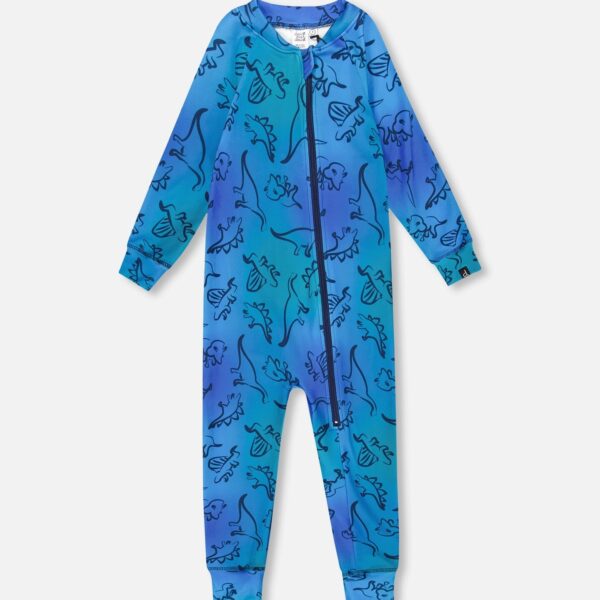 2par2 | Designed in Canada, One-Piece Thermal Underwear Blue Gradient Dinosaur Print