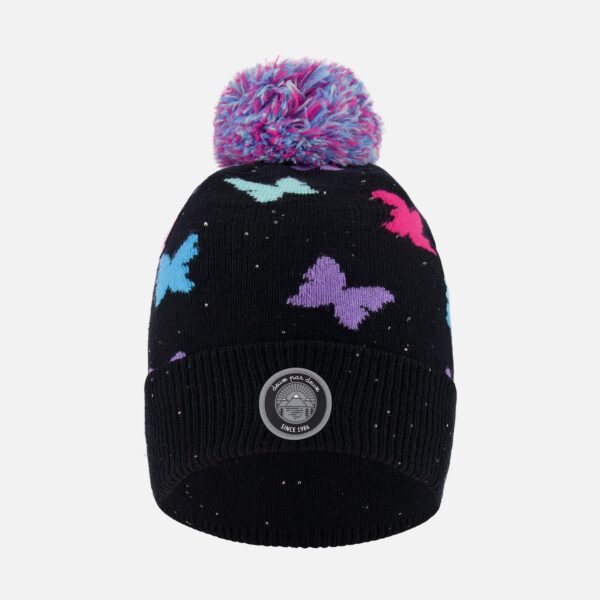 2par2 | Designed in Canada, Lined Knit Pompom Hat Black Butterfly Print