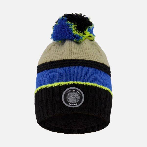 2par2 | Designed in Canada, Lined Knit Pompom Hat Black, Taupe And Lime Green