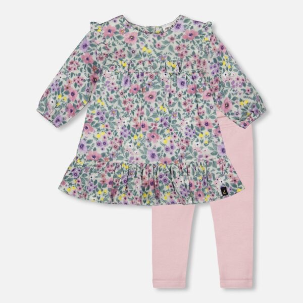 2par2 | Designed in Canada, Printed Muslin Sage Floral Dress And Solid Leggings Set