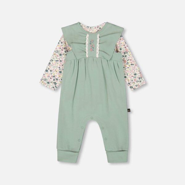 2par2 | Designed in Canada, Organic Cotton Bodysuit And Sleeveless Overalls Set Jade Green