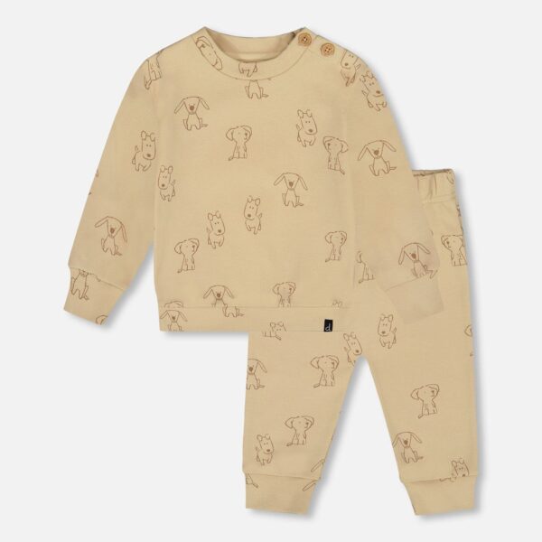 2par2 | Designed in Canada, Organic Cotton Pant And Top Set Beige Printed Dogs