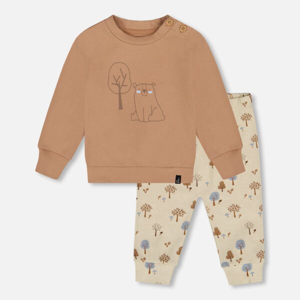 2par2 | Designed in Canada, Organic Cotton Pant And Top Set Beige Tree Print