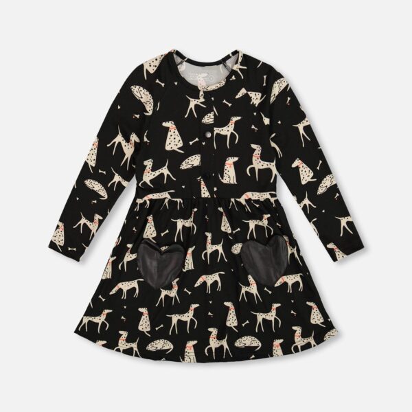 2par2 | Designed in Canada, Half Button Jersey Dress Black Dalmatian Print
