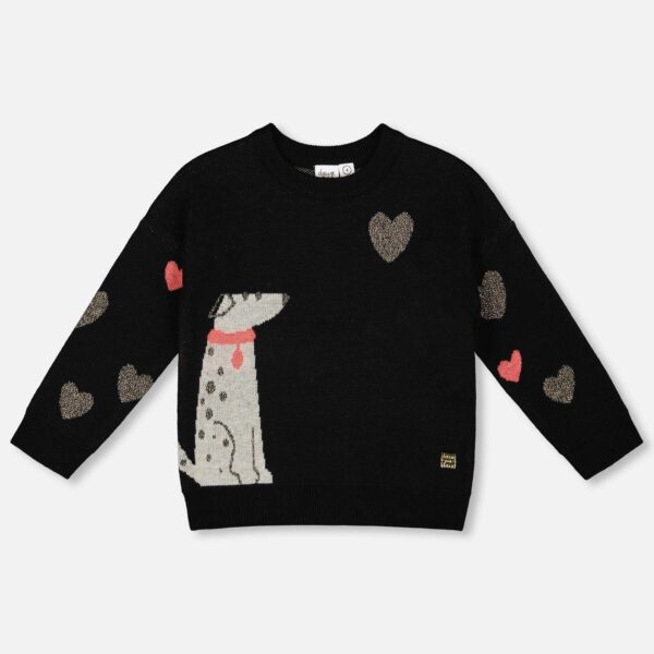 2par2 | Designed in Canada, Knit Sweater Black With Dalmatian And Hearts