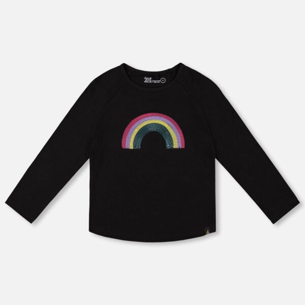 2par2 | Designed in Canada, Organic Cotton Long Sleeve T-Shirt Black With Sequin Rainbow