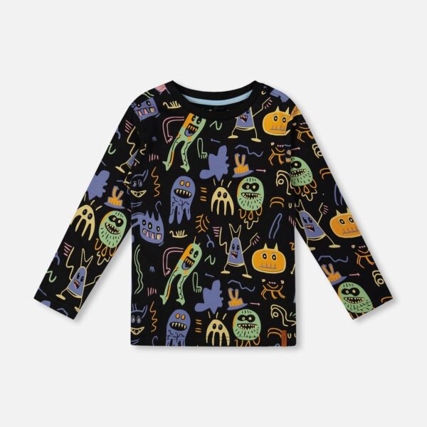2par2 | Designed in Canada, Long Sleeve Organic Cotton Allover Monsters Print Tee