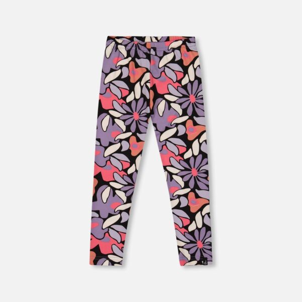 2par2 | Designed in Canada, Stretch Jersey Leggings Black Retro Flower Print