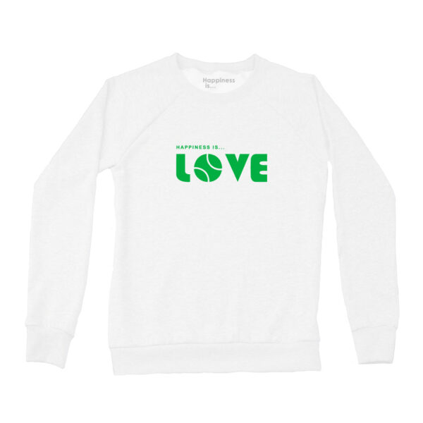 Women's Tennis Love Crew Sweatshirt, White | Happiness Is Inc, Made In Canada