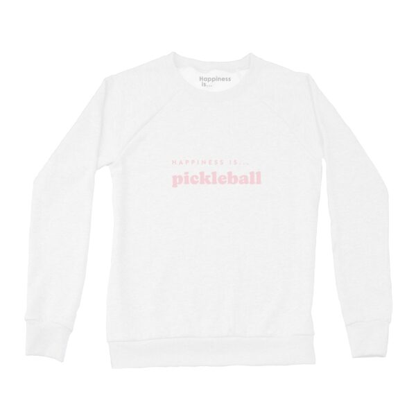 Women's Pickleball Crew Sweatshirt, White with pink | Happiness Is Inc, Made In Canada