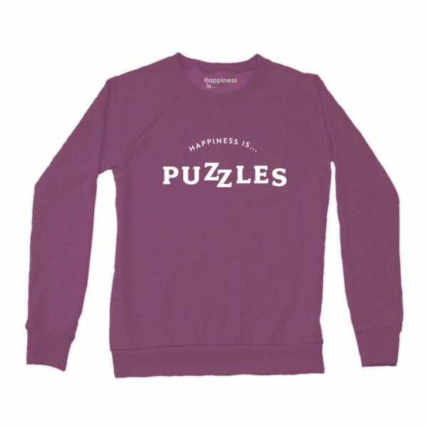Women's Puzzles Crew Sweatshirt, Plum | Happiness Is Inc, Made In Canada