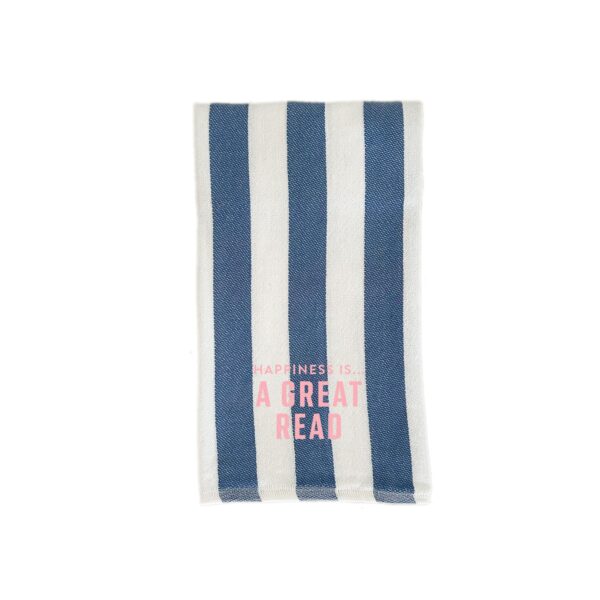 Tea/Hand Towel Great Read, Striped Blue | Happiness Is Inc, Made In Canada