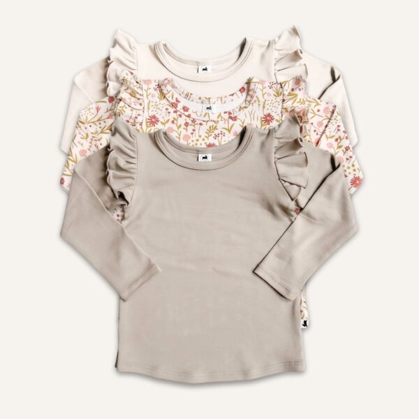 Baby/Kids Bamboo Ruffle Shoulder Long Sleeve Shirt | Little & Lively, Made In Canada