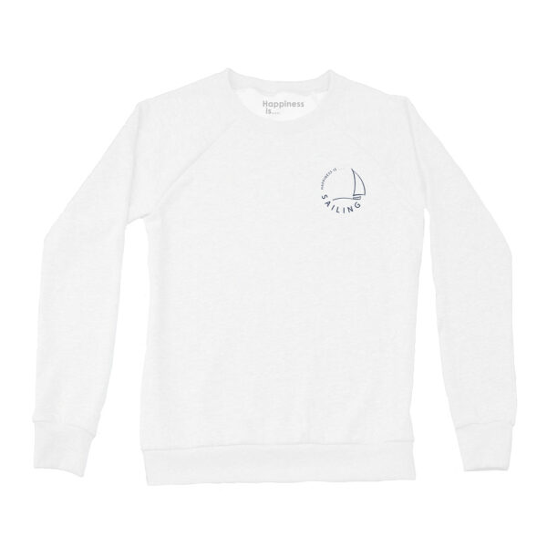 Women's Sailing Crew Sweatshirt Left Chest, White | Happiness Is Inc, Made In Canada