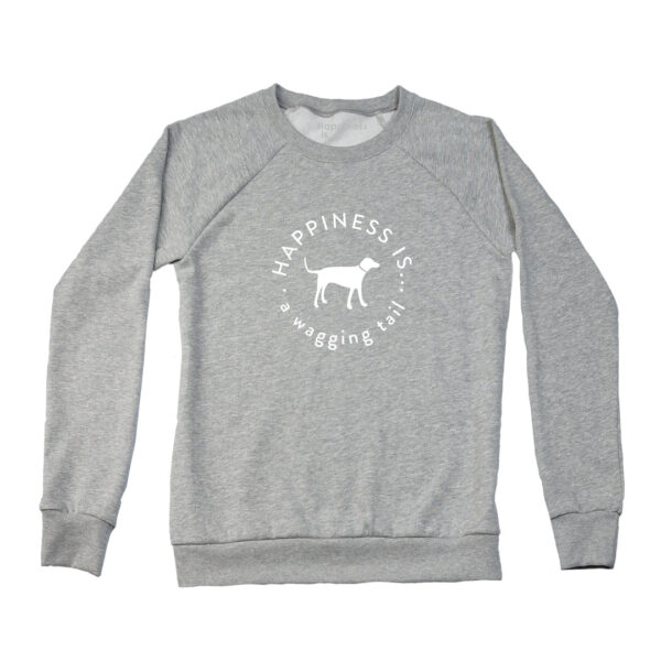 Women's Wagging Tail Crew Sweatshirt, Heather Grey | Happiness Is Inc, Made In Canada