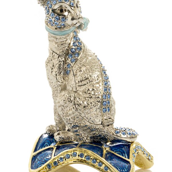 Elegant Silver Cat Trinket Box with Blue Crystals | Keren Kopal