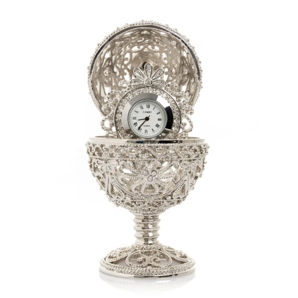 Silver Faberge Egg with Clock Inside | Keren Kopal