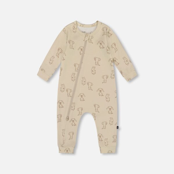 2par2 | Designed in Canada, Organic Cotton Zipped Romper Beige Puppy Print