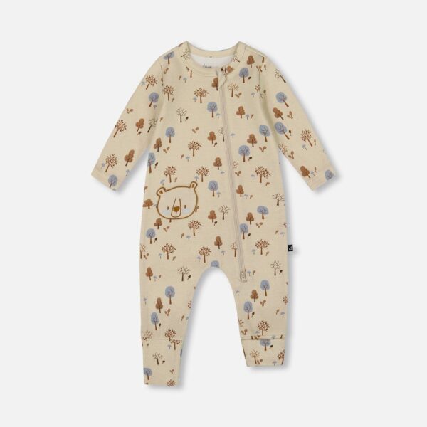 2par2 | Designed in Canada, Organic Cotton Zipped Romper Beige Tree Print