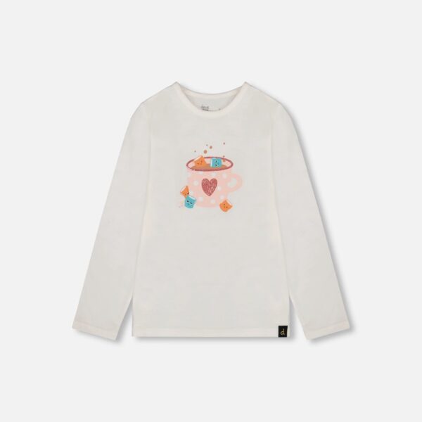 2par2 | Designed in Canada, Organic Cotton Long Sleeve T-Shirt Off-White With Hot Chocolate