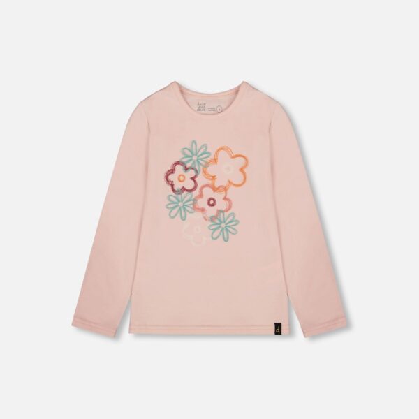 2par2 | Designed in Canada, Organic Cotton Long Sleeve T-Shirt Light Pink With Big Flowers