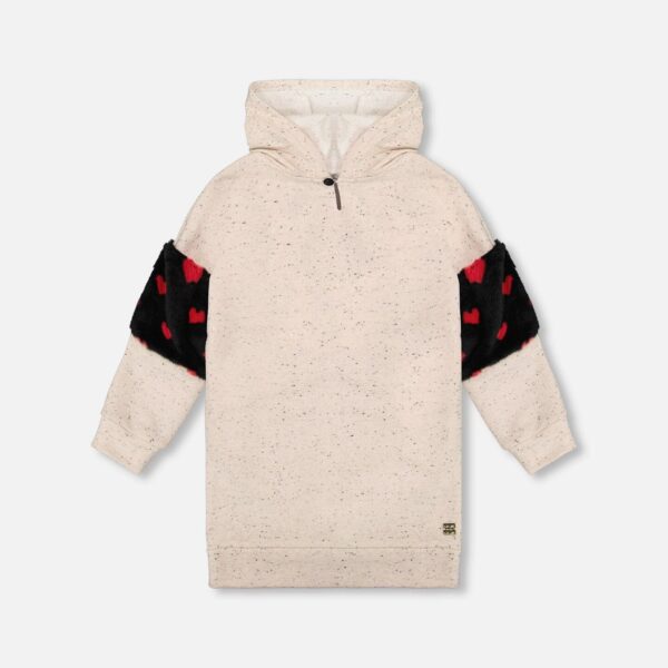 2par2 | Designed in Canada, Hooded Glittering French Terry Dress Beige With Heart Bag